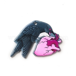 ハロウィンプリントアクリルパーツ  ハートのチャームを持つ鳥  28x39x2.3mm  穴：1.8mm&nbsp;MACR-K330-13D