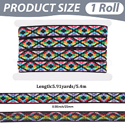 5.4mのヴィンテージジャカードポリエステルリボン  刺繍入りの織りリボン  DIYの衣類の付属品の装飾のため  カラフル  1インチ（25mm）&nbsp;OCOR-CY0004-49