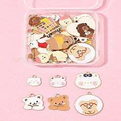 28個11スタイルアロイエナメルペンダント  カドミウムフリー＆鉛フリー  クマ  ライトゴールド  ミックスカラー  19~35x14~35x1.5~2mm  穴：1.8~2.5mm&nbsp;ENAM-FS0003-17