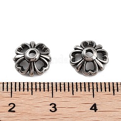 チベットスタイルの316ステンレススチールビーズキャップ  多弁花  アンティークシルバー  9.5x3.5mm  穴：1.5mm&nbsp;STAS-K276-17AS