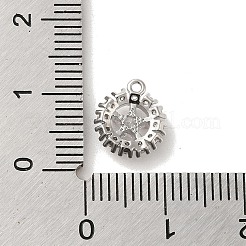 真鍮マイクロパヴェクリアキュービックジルコニアペンダント  スターとフラットラウンド  プラチナ  10x9x3.5mm  穴：0.8mm&nbsp;KK-M274-04P