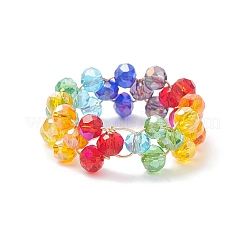 グラス ブレイド ビーズ フィンガー リング  女性用ステンレススチールワイヤーラップジュエリー  カラフル  usサイズ8 1/2(18.5mm)&nbsp;RJEW-JR00568
