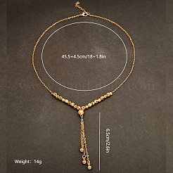 女性用真鍮製丸玉ビーズタッセルペンダントネックレス  18KGP本金メッキ  17.91インチ（45.5cm）&nbsp;SP7197