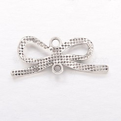 チベットスタイルのリンクコネクター  カドミウムフリー＆ニッケルフリー＆鉛フリー  蝶結び  アンティークシルバー  34x14x4mm  穴：2mm&nbsp;TIBEB-A16729-AS-FF