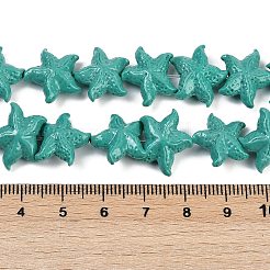 合成サンゴ染め彫刻ビーズ連売り  ヒトデ  ミディアムシーグリーン  16~17x14~15x6~6.5mm  穴：0.8mm  約28個/連  13.19''（33.5センチメートル）&nbsp;CORA-K009-06B-07