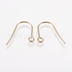 304ステンレススチールピアスフック  水平ループ付き  ライトゴールド  14x12~18x0.7mm  穴：2mm  ピン：0.8mm&nbsp;X-STAS-F142-01G