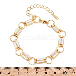 女性用304ステンレススチール製エナメル長方形リンクチェーンブレスレット  カラフル  ゴールドカラー  6.65インチ（16.9cm）&nbsp;SA-CBA065A-06G