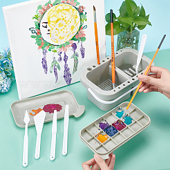 絵画用品キット  ブラシ洗面器を含む  木製ペイント ブラシとプラスチック パレット スクレーパー  ミックスカラー&nbsp;DIY-PH0009-80