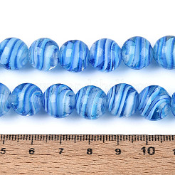 手作りランプワークビーズ連売り  ラウンド  ツートン  コーンフラワーブルー  11~12.5mm  穴：1~1.5mm  約30個/連  13.19~13.58''（33.5~34.5センチメートル）&nbsp;LAMP-T023-30C