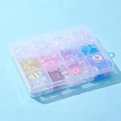 透明なアクリルビーズ  エナメルとゴム紐付き  ABカラー  クマ＆プラネット＆ラウンド  ミックスカラー  6~26.5x6~26x3~9mm  穴：1~3mm  286個/セット&nbsp;MACR-FS0001-26