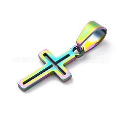 イオンプレーティング（IP）304ステンレスペンダント  クロス  虹色  18x10x1mm  穴：6x3mm&nbsp;STAS-H453-03M