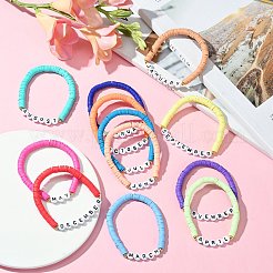 12か月分 ポリマークレイ&アクリルビーズストレッチブレスレットセット 女性用  ミックスカラー  内径：2-1/8インチ（5.3cm）  12個/セット&nbsp;BJEW-SW00144