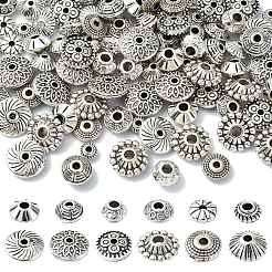 120個12スタイルチベットスタイルアロイスペーサービーズ  フラットラウンド  アンティークシルバー  5~11x5~11x3~4mm  穴：1~1.6mm  10個/スタイル&nbsp;FIND-CJ0002-91