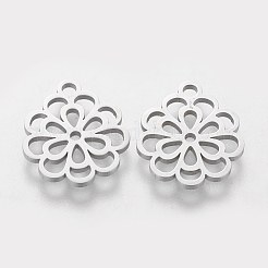 変色しにくい304ステンレススチールチャーム  花  ステンレス鋼色  14.5x13x1mm  穴：1.5mm&nbsp;STAS-Q201-T192