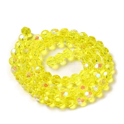 電気メッキ透明ガラスビーズ連売り  ファセット（32ファセット）  ラウンド  虹メッキ  きいろ  8mm  穴：1mm  約66~69個/連  19.29~19.57インチ（49~49.7cm）&nbsp;EGLA-A035-T8mm-L03