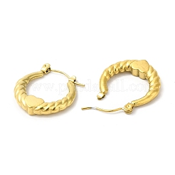 イオンプレーティング（IP）304ステンレススチールハートフープピアス（女性用）  ゴールドカラー  22x20x3.5mm  ピン：0.6mm&nbsp;EJEW-L237-05G