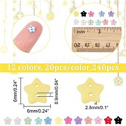 240個12色2穴つや消しミニ樹脂ボタンセット  bjd 人形服アクセサリー  スター  ミックスカラー  6x6x2.5mm  穴：0.9mm  20個/カラー&nbsp;BUTT-NB0001-62