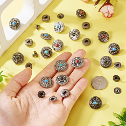 合金装飾リベット  樹脂製の模造ターコイズとネジ付き  財布用  バッグ  革工芸装飾  フラットラウンド  アンティークシルバー  17x9.5mm  穴：2mm&nbsp;FIND-TA0006-58B