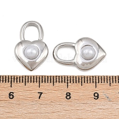 304ステンレススチールとABSプラスチック製の模造真珠ペンダント  ハート型ロック  ステンレス鋼色  19.5x12.5x6mm  穴：7x5.5mm&nbsp;STAS-Z166-13P