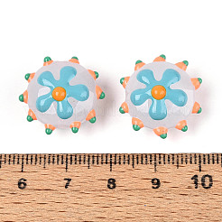 手作りランプワークビーズ  花付き凸凹したフラットラウンド  空色  18.5~20x10~11mm  穴：1mm&nbsp;LAMP-T023-25H
