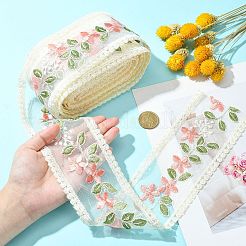 10ヤード刺繍ポリエステルレーストリム  縫製装飾工芸品  花  アンティークホワイト  3-3/8~3-3/4インチ（85~95mm）&nbsp;OCOR-GF0001-80A