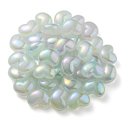 UVメッキレインボー虹色イミテーションゼリーアクリルビーズ  ハート  アクアマリン  16x21x11mm  穴：2mm&nbsp;OACR-C007-08C
