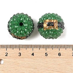 クリスマステーマの樹脂ラインストーンサンタベルトアクリルビーズ  ラウンド  ホリデージュエリー作り用品  濃い緑  20mm  穴：2.5mm&nbsp;MACR-U010-02A