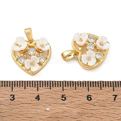 真鍮マイクロパヴェクリアキュービックジルコニアペンダント  樹脂と  花のチャーム付きハート  18KGP本金メッキ  15.5x16x6.5mm  穴：4.5x2.5mm&nbsp;CU-CBA8C34-06G-03