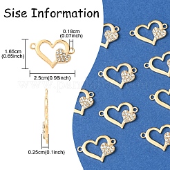 合金クリスタルラインストーンリンク/コネクター10個  ハート  ゴールドカラー  16.5x25x2.5mm  穴：1.8mm&nbsp;ALRI-FS0001-03G