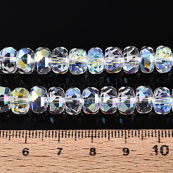 電気メッキガラスビーズセット  ロンデル  多面カット  ABメッキ  透明  7~8x4.5~5mm  穴：1.2~1.4mm  約79~81個/連  15.35~15.94''（39~40.5センチメートル）&nbsp;EGLA-T021-20A