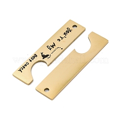 201ステンレススチールビッグペンダント  カップルチャーム  単語の長方形  ゴールドカラー  50x12x1.5mm  穴：2.5mm  2個/セット&nbsp;STAS-R002-21G-01