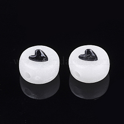 蓄光アクリルビーズ  ハート付きフラットラウンド  乳白色  7x3.5~4mm  穴：1.2mm  約3590個/500g&nbsp;MACR-S273-24
