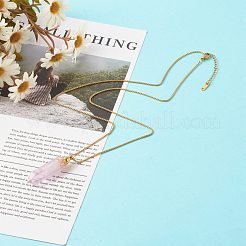 304ステンレススチールペンダントネックレス  ファセットカット天然混合宝石  開閉可能な香水瓶  使い捨てプラスチックホールピペット  ゴールドカラー  60.5x0.15cm&nbsp;NJEW-JN03540