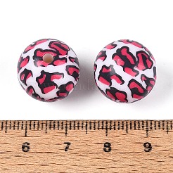 ABSプラスチックヒョウ柄ラウンドビーズ  カメリア  16mm  穴：3mm&nbsp;SACR-T017-75B-01