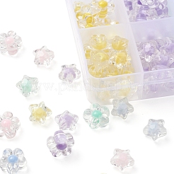125個10スタイル透明アクリルビーズ  二層ビーズ  花と星  ミックスカラー  10.5~12x11~12.5x6~7mm  穴：2~2.5mm  125個/箱&nbsp;TACR-YW0001-38