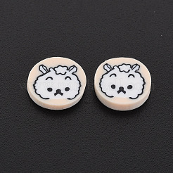 手作り樹脂クレイカボション  犬と一緒にフラットラウンド  桃パフ  9.5~10x2mm  約5000個/1000g&nbsp;CLAY-N006-144