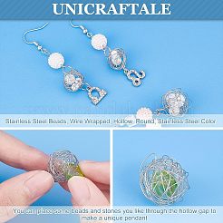 50個5スタイル304ステンレススチールビーズ  ワイヤー包まれた  中空  ラウンド  ステンレス鋼色  8.5~17mm  10個/スタイル&nbsp;STAS-UN0034-75