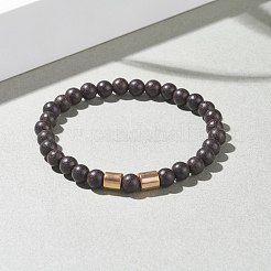 男性女性用の合成ヘマタイトを使用した天然木ラウンドビーズストレッチブレスレット  ブラック  内径：2-1/4インチ（5.6cm）&nbsp;BJEW-JB07549-01