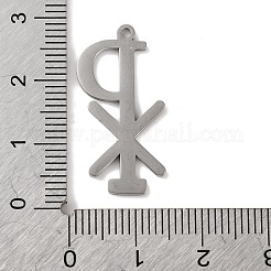 変色しない304ステンレススチールペンダント  レーザー切断  カイローシンボルチャーム  ステンレス鋼色  26.5x13x1mm  穴：0.5mm&nbsp;STAS-Z069-01P