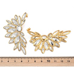 女性用304ステンレススチールガラススタッドピアス  18KGP本金メッキ  葉  透明  68.5x38.5mm&nbsp;EJEW-M095-10G-01