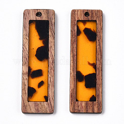 透明樹脂＆ウッドペンダント  長方形チャーム  ダークオレンジ  48.5x15x3mm  穴：1.8~2mm&nbsp;WOOD-TADZ0001-03-01