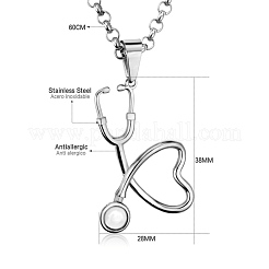 ステンレス鋼のペンダントネックレス  ロブスタープロングクラスプとローロチェーン付き  聴診器  ステンレス鋼色  23.62インチ（60cm）  ペンダント：28x38mm&nbsp;JN073A-X