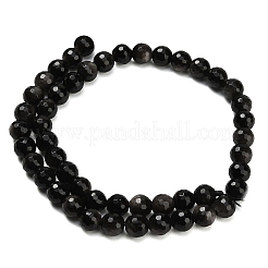 天然銀黒曜石ビーズ連売り  多面カット  ラウンド  8mm  穴：1mm  約47~48個/連  15.16''（38.5センチメートル）&nbsp;G-C280-B08-8mm