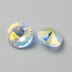 電気メッキガラスチャーム  クリスタル  ABカラー  多面カット  フラットラウンド  12x6.8mm  穴：1.4mm&nbsp;EGLA-WH20003-02H