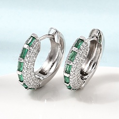 真鍮製マイクロパヴェキュービックジルコニアフープピアス  鉛フリー＆カドミウムフリー  ラックめっき  長持ちメッキ  プラチナ  シーグリーン  17.5~18x4.5mm&nbsp;KK-CBA8324-22P-03