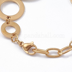 304ステンレススチールリンクチェーンブレスレット  カニカン付き  女の子とリング  ゴールドカラー  7-1/4インチ（18.5cm）&nbsp;BJEW-G582-52G