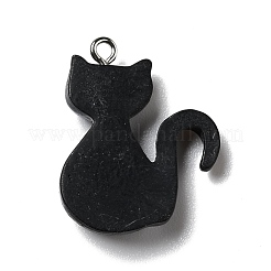 ハロウィン不透明樹脂ペンダント  プラチナトーンの鉄ループ付き  猫  ブラック  28x21x6mm  穴：2mm&nbsp;RESI-D055-110P