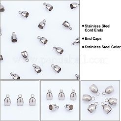 201ステンレススチールコードエンド20個  エンドキャップ  ステンレス鋼色  10.5x6.5mm  穴：2mm  内径：5mm&nbsp;STAS-UN0029-17