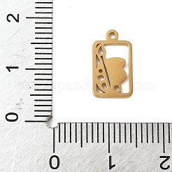 304ステンレススチールチャーム  パレット付きの長方形  ゴールドカラー  13x7.5x1mm  穴：1.2mm&nbsp;LS-STAS-G355-07G