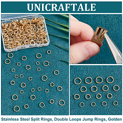 320個 4スタイル 304ステンレススチール スプリットリング  ダブルループ丸カン  18KGP本金メッキ  5~8x1~1.3mm  内径：3.8~6.5mm  単線：0.5~0.65mm  80個/スタイル&nbsp;STAS-UN0060-30